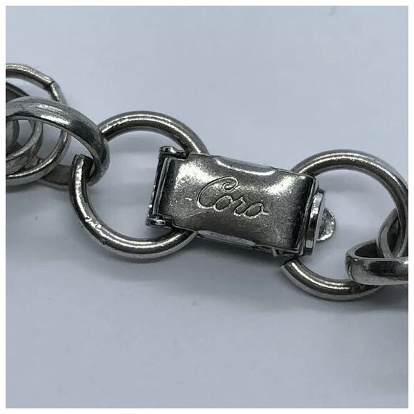 Coro 7.5" Silver Tone Vintage Multi Link Chain Bracelet - Picture 3 of 5